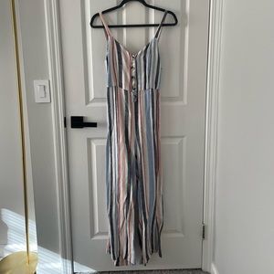 Lightweight striped jumpsuit with open back